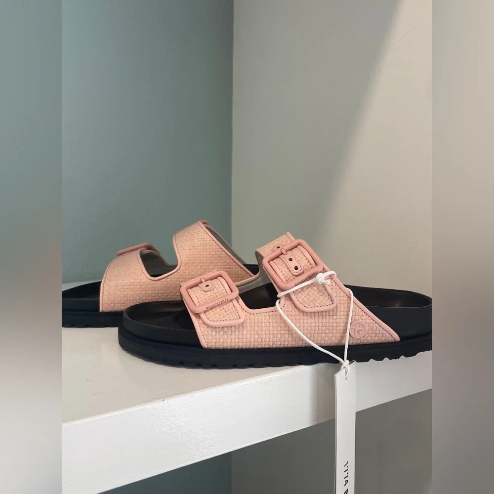 1774 BIRKENSTOCK Arizona Raffia Luxe Slide Sandal Chintz Rose Pink New NWT - Picture 14 of 17